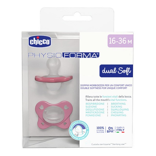 Chicco Physioforma Dual Soft Silicone Soother 16-36m Pink 2 τεμάχια