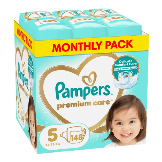 Pampers Monthly Pack Premium Care No. 5 (11-16 kg) 148 τεμάχια