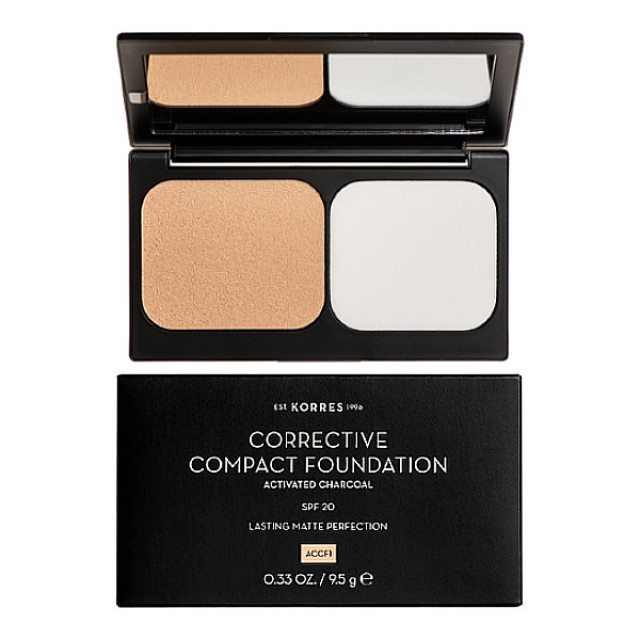 Korres Activated Carbon Corrective Compact Makeup for Severe Imperfections SPF20 ACCF1 9.5g