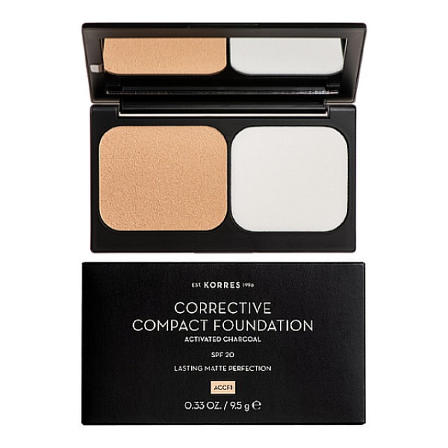 Korres Ενεργός Άνθρακας Διορθωτικό Compact Makeup για Σοβαρές Ατέλειες SPF20 ACCF1 9.5g