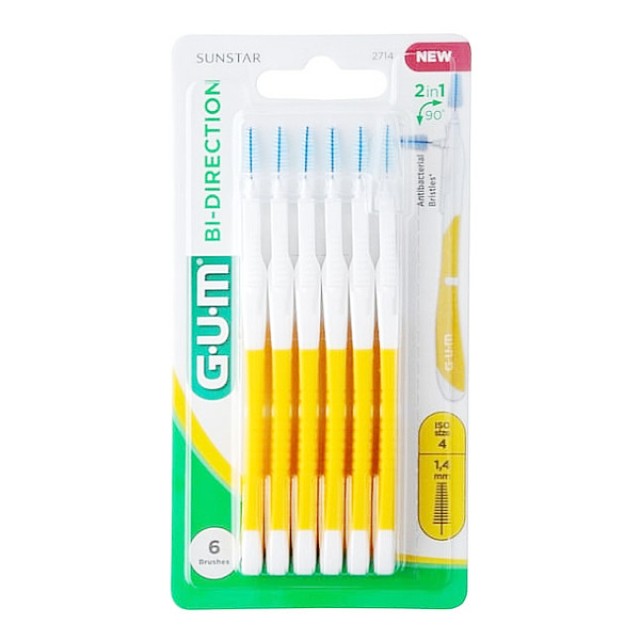 Gum Bi-Direction Μεσοδόντια Bουρτσάκια 1.4mm Κίτρινο 6 τεμάχια