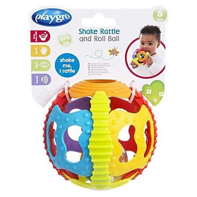 Playgro Shake Rattle & Roll Ball  Κουδουνίστρα/Μπαλίτσα 6m+ 1 τεμάχιο