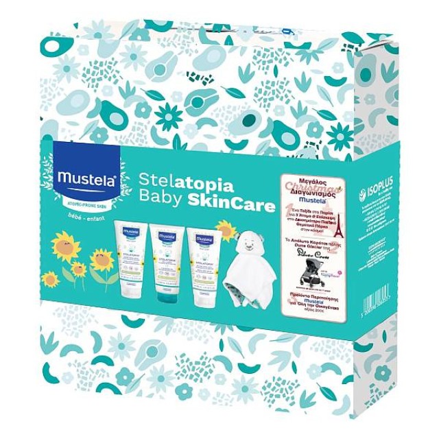 Mustela Stelatopia Baby SkinCare Emollient Cream 200ml & Cleansing Gel 200ml & Emollient Balm 200ml & Πανάκι Παρηγοριάς