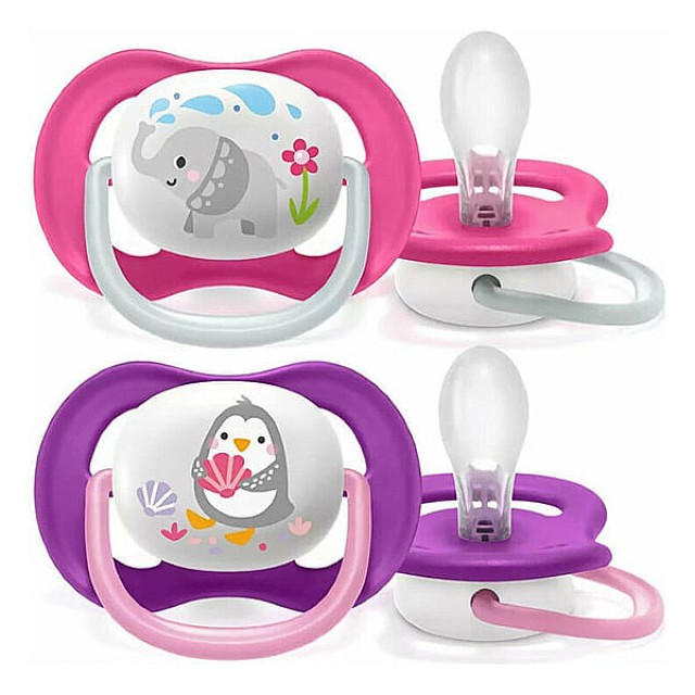 Philips Avent Ultra Air Animals Orthodontic Pacifier Elephant-Penguin 6-18m 2 pieces
