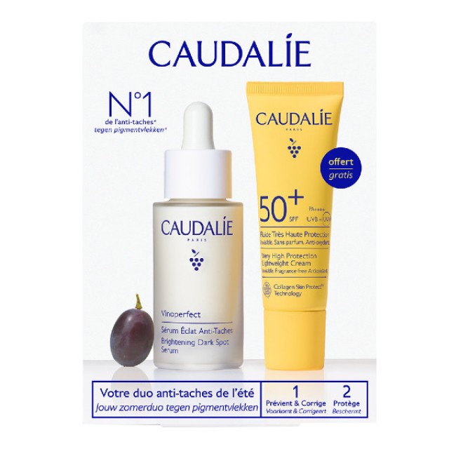 Caudalie Vinoperfect Brightening Dark Spot Serum 30ml & Very High Protection Lightweight Cream SPF50 20ml