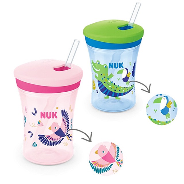 Nuk Action Cup Ποτηράκι με Καλαμάκι που Αλλάζει Χρώμα Ροζ ή Μπλε 12m+ 230ml