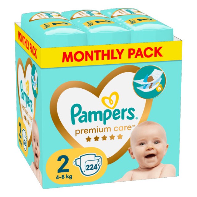 Pampers Monthly Pack Premium Care No. 2 (4-8 kg) 224 τεμάχια