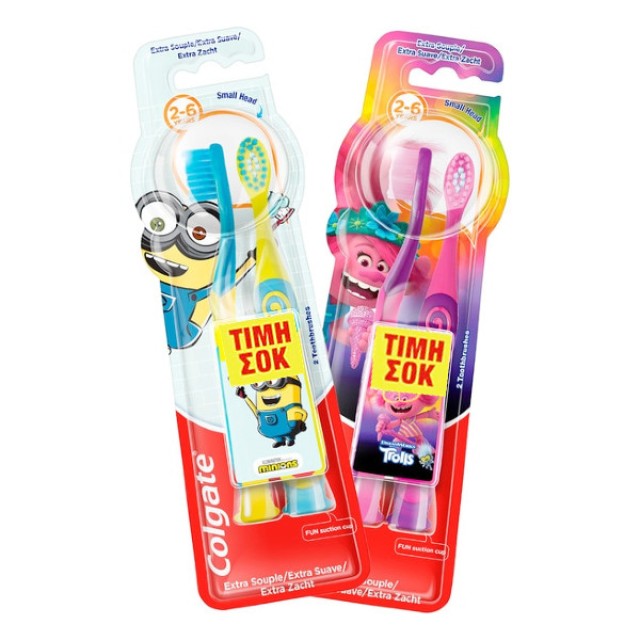 Colgate Minions or Trolls Extra Soft Children's Toothbrush 2-6y 2 pieces