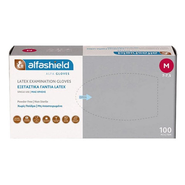 Alfashield Powder Free Latex Gloves White Medium 100 pieces