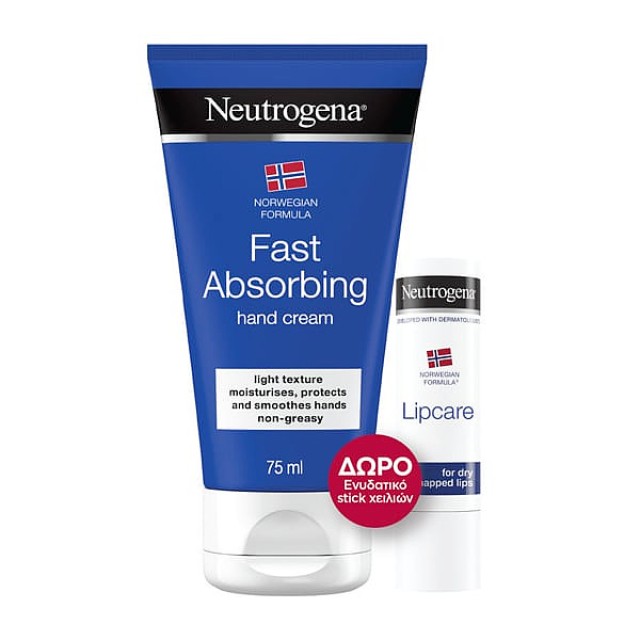 Neutrogena Fast Absorbing Hand Cream 75ml & Δώρο Ενυδατικό Stick Χειλιών 4,8g