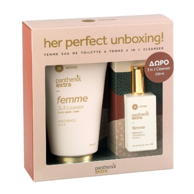 Panthenol Extra Her Perfect Unboxing Femme Eau De Toilette 50ml & ΔΩΡΟ Femme 3in1 Cleanser 200ml