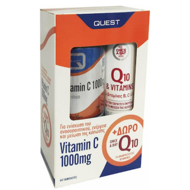 Quest Vitamin C 1000mg Timed Release 60 ταμπλέτες + Once A Day Q10 & Vitamins B, C & E 20 αναβράζοντα δισκία