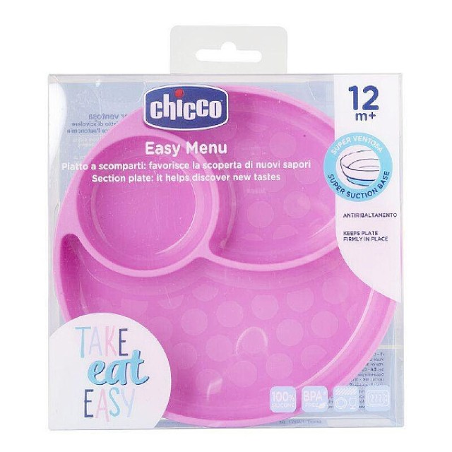 Chicco Easy Menu Silicone Section Plate 12m+ Pink 1 τεμάχιο