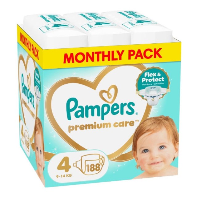 Pampers Monthly Pack Premium Care No. 4 (9-14 kg) 188 τεμάχια