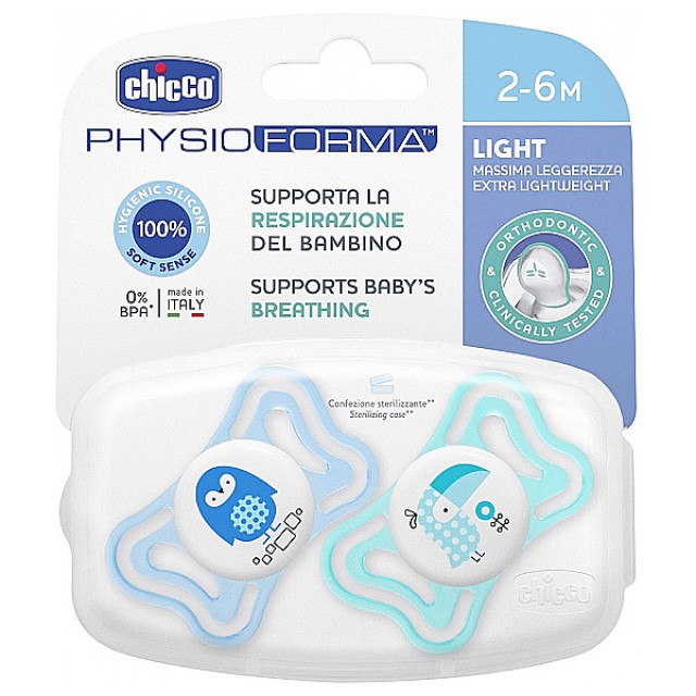 Chicco Πιπίλα Physioforma Light Μπλε Πουλάκι 2-6m 2 τεμάχια