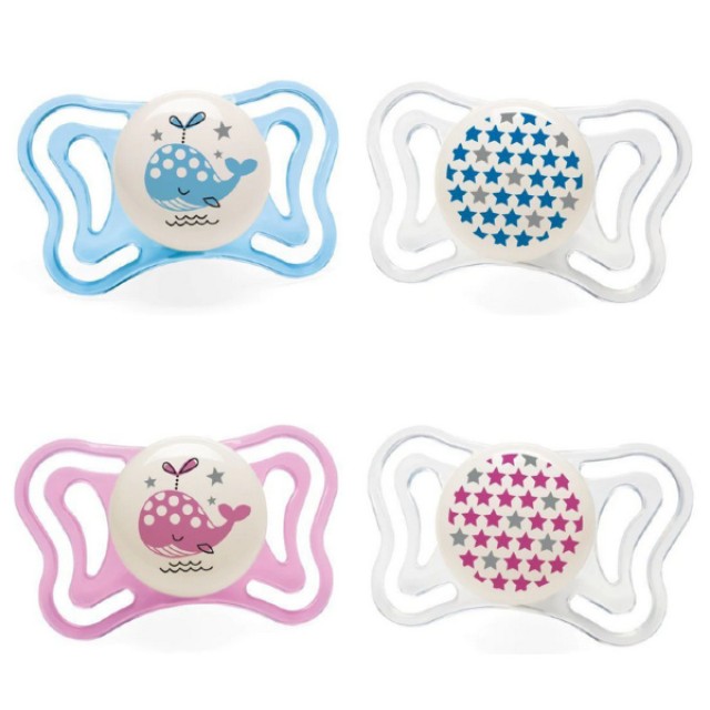 Chicco Physioforma Light Night Πιπίλα Σιλικόνης Μπλε ή Ροζ 2-6m 2 τεμάχια