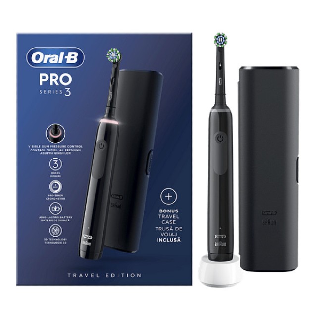 Oral-B Pro 3 3500 Cross Action Black ηλεκτρική οδοντόβουρτσα & θήκη ταξιδίου