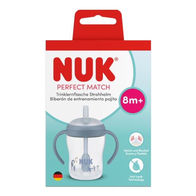 Nuk Perfect Match Learner Bottle Straw 8m+ Blue Penguin 150ml
