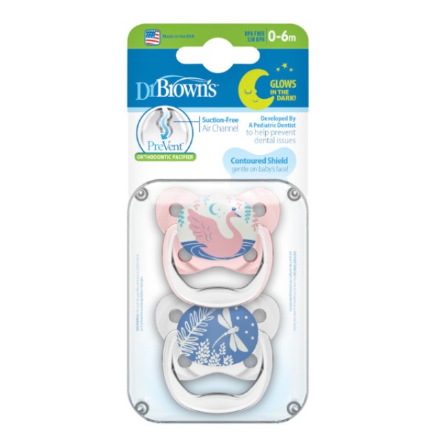 Dr. Brown's Prevent Ορθοδοντική Πιπίλα Πεταλούδα Νυκτός 0-6m 2 τεμάχια