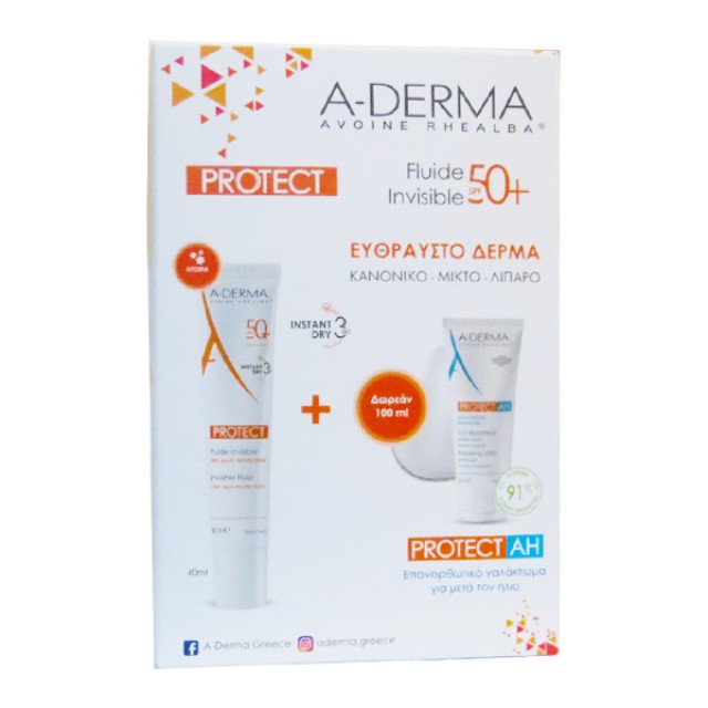 A-Derma Protect Invisible Fluid SPF50+ 40ml + ΔΩΡΟ Protect AH Repairing Lotion 100ml