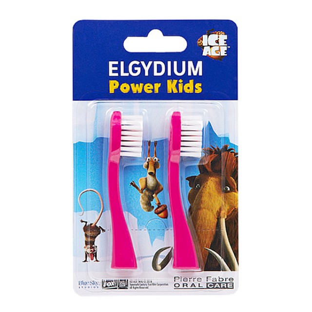 Elgydium Power Kids Ice Age Refills Spare Parts for Electric Toothbrush Pink 2 pieces