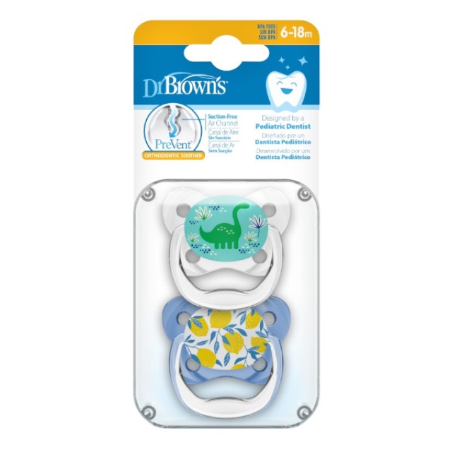 Dr. Brown's Prevent Orthodontic Soother 6-18m Green 2 τεμάχια