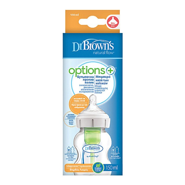 Dr. Brown's Baby Bottle with Wide Neck Plastic Options+ & Silicone Nipple 150ml