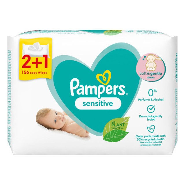 Pampers Sensitive Wipes 156 τεμάχια
