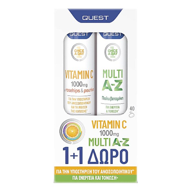 Quest Vitamin C 1000mg & Rosehips & Ρουτίνη Effervescent 20 ταμπλέτες & Multi A-Z Effervescent 20 ταμπλέτες