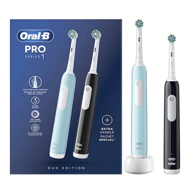 Oral-B Pro Series 1 Duo Pack Black & Blue 2 Electric Toothbrushes