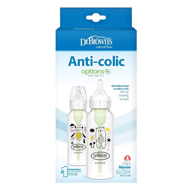 Dr. Brown's Anti-Colic Options+ Plastic Baby Bottle Narrow Κουκουβάγια-Αρκούδα 2x250ml