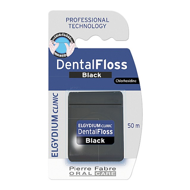 Elgydium Clinic Dental Floss Black Chlorhexidine Μαύρο Οδοντικό Νήμα Με Χλωρεξιδίνη 50m