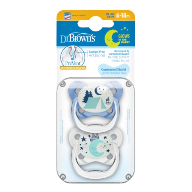 Dr. Brown's Prevent Night Orthodontic Soother 6-18m Blue 2 τεμάχια