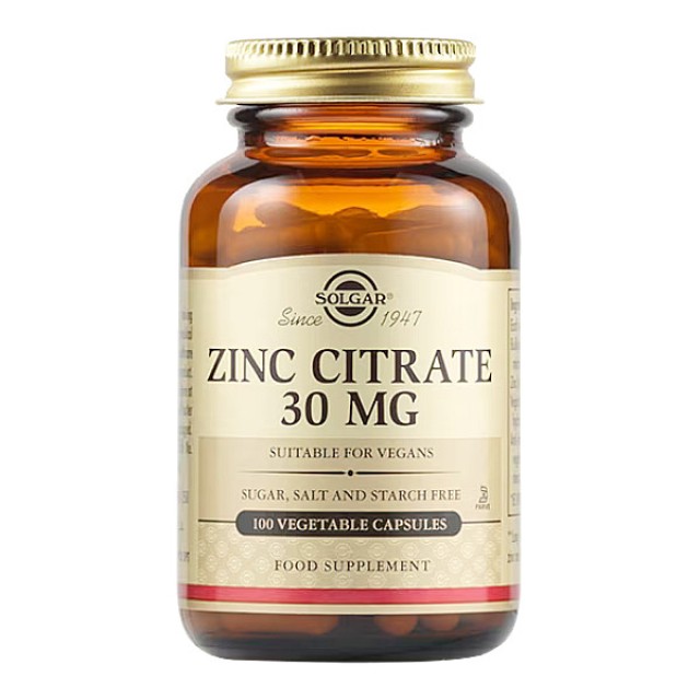 Solgar Zinc Citrate 30mg 100 φυτοκάψουλες