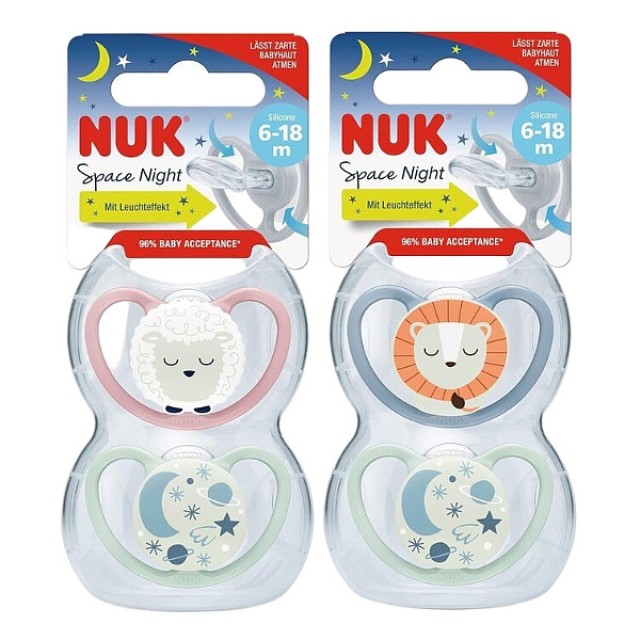 Nuk Space Night Soother Διάφορα Σχέδια 6-18m 2 τεμάχια