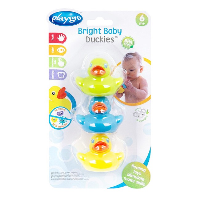 Playgro Bright Baby Duckies Πολύχρωμα Παπάκια Μπάνιου 6m+ 3 τεμάχια