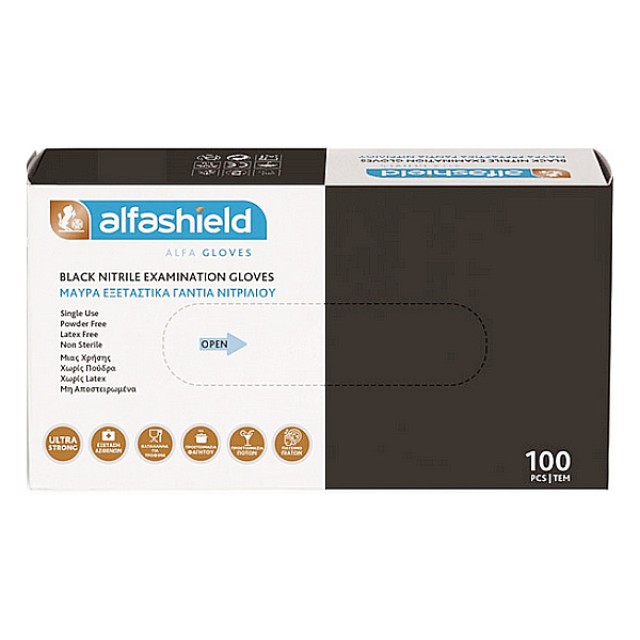 Alfashield Nitrile Gloves Powder Free Black Large 100 pieces