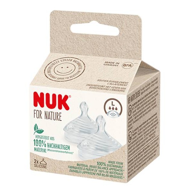 Nuk For Nature Θηλή Σιλικόνης Large με 9 Οπές 2 τεμάχια