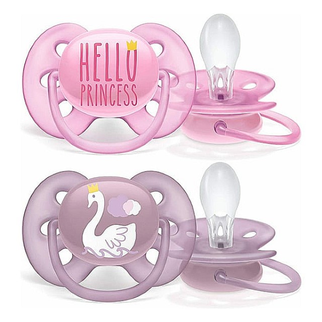 Philips Avent Ultra Soft Orthodontic Pacifier Hello Princess-Swan 6-18m 2 pieces