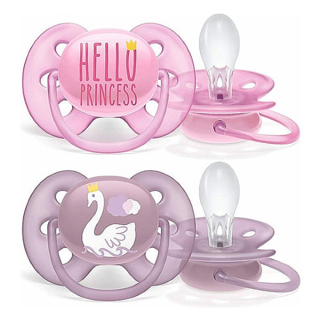 Philips Avent Ultra Soft Ορθοδοντική Πιπίλα Hello Princess-Κύκνος 6-18m 2 τεμάχια