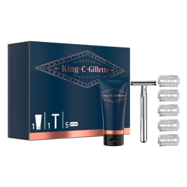 King C. Gillette Set Doble Edge Safety Razor & 5 ανταλλακτικά & Shave Gel 150ml