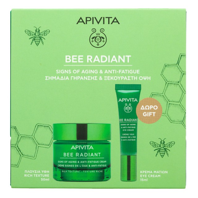 Apivita Bee Radiant Cream Rich Texture 50ml & Eye Cream 15ml