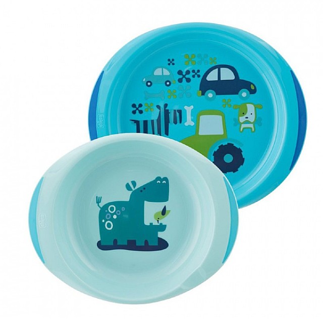 Chicco Baby's Dish Set 2 τεμαχίων Μπλε 12m+