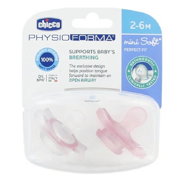 Chicco Physioforma Mini Soft Πιπίλα Σιλικόνης Ροζ 2-6m 2 τεμάχια