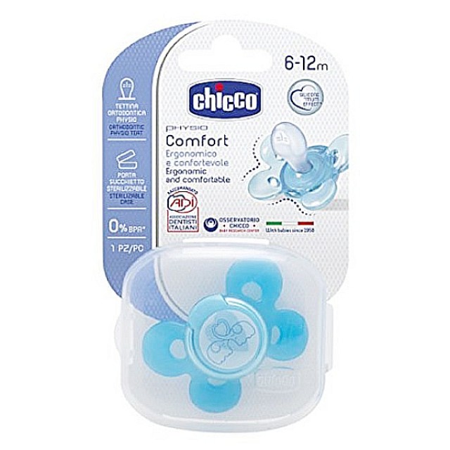 Chicco Silicone Pacifier with Case Physiocomfort Blue 6-12m 1 piece