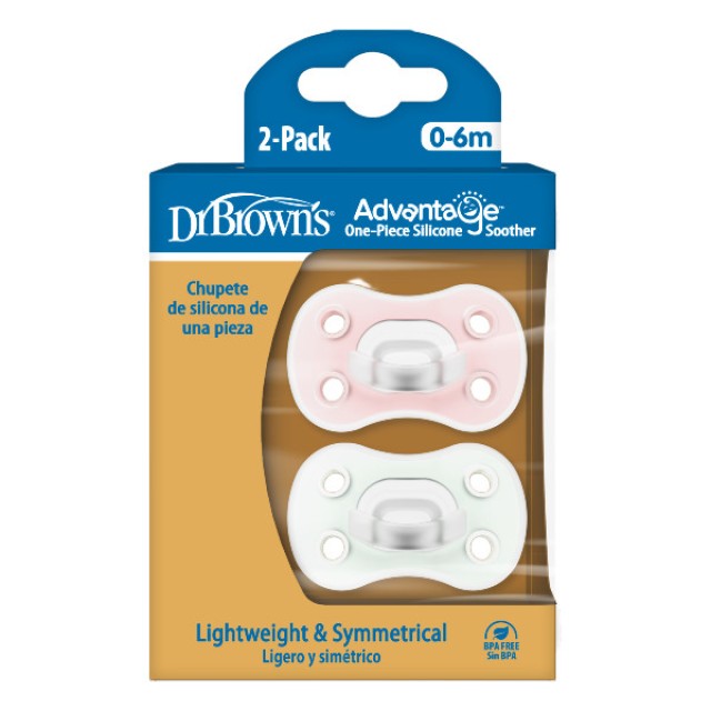 Dr. Brown's Advantage One-Pice Silicone Soother 0-6m Pink-Mint 2 τεμάχια