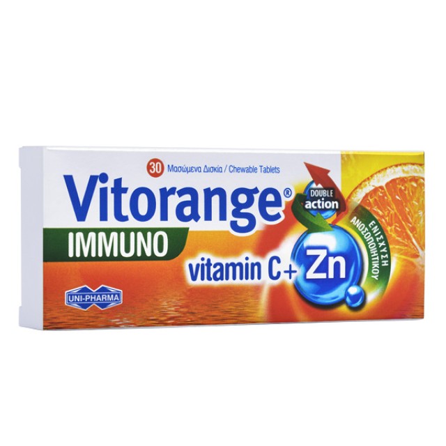 Uni-Pharma Vitorange Immuno Vitamin C & Zn 30 μασώμενα δισκία