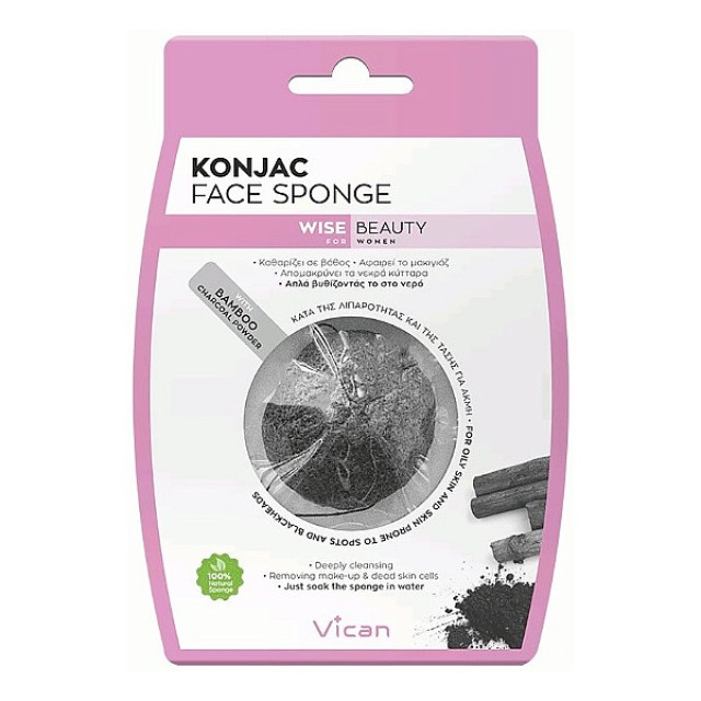 Vican Wise Beauty Konjac Face Sponge Bamboo Charcoal Powder 1 τεμάχιο