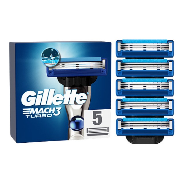 Gillette Mach3 Turbo Ανταλλακτικές Κεφαλές Ξυριστικής Μηχανής 5 τεμάχια