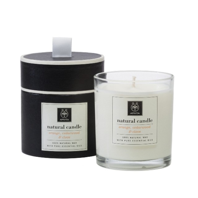 Apivita Natural Candle Φυσικό Αρωματικό Κερί Πορτοκάλι, Κέδρο & Γαρύφαλλο 235g